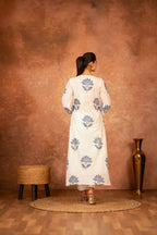 Joban Fashion Blue Floral Hand Block Printed Cotton Kurta Pant Set - Distacart