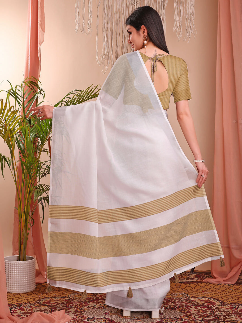 Shree Shyam Fashion The White Loom White Linen Cotton Saree