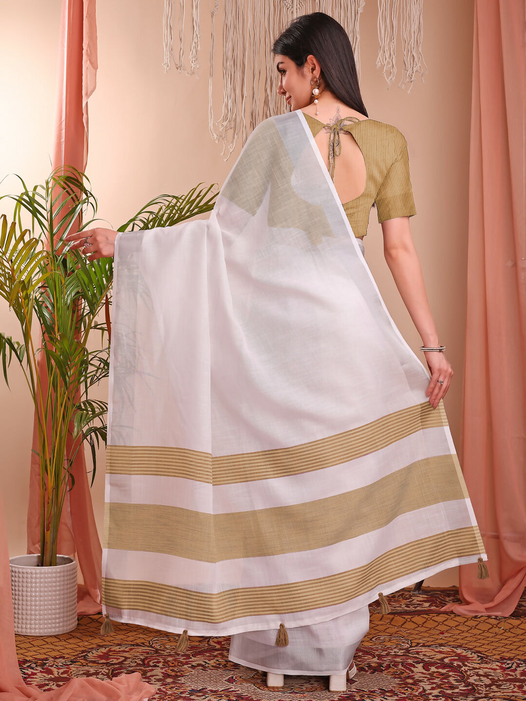 Shree Shyam Fashion The White Loom White Linen Cotton Saree