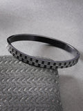 NVR Men's Black Rhodium-Plated Stainless Steel Kada Bracelet - Distacart