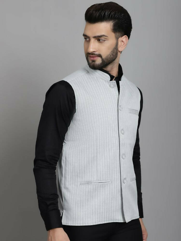 Even Apparels Nehru Jacket With Welt Pockets - Grey