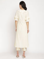 Ahalyaa Women Off White Layered Kurta With Trousers