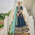 Navy Blue Heavy Viscose Khatli, Embroidery & Mirror Work Unstitched Lehenga Choli - Sisha Keshav