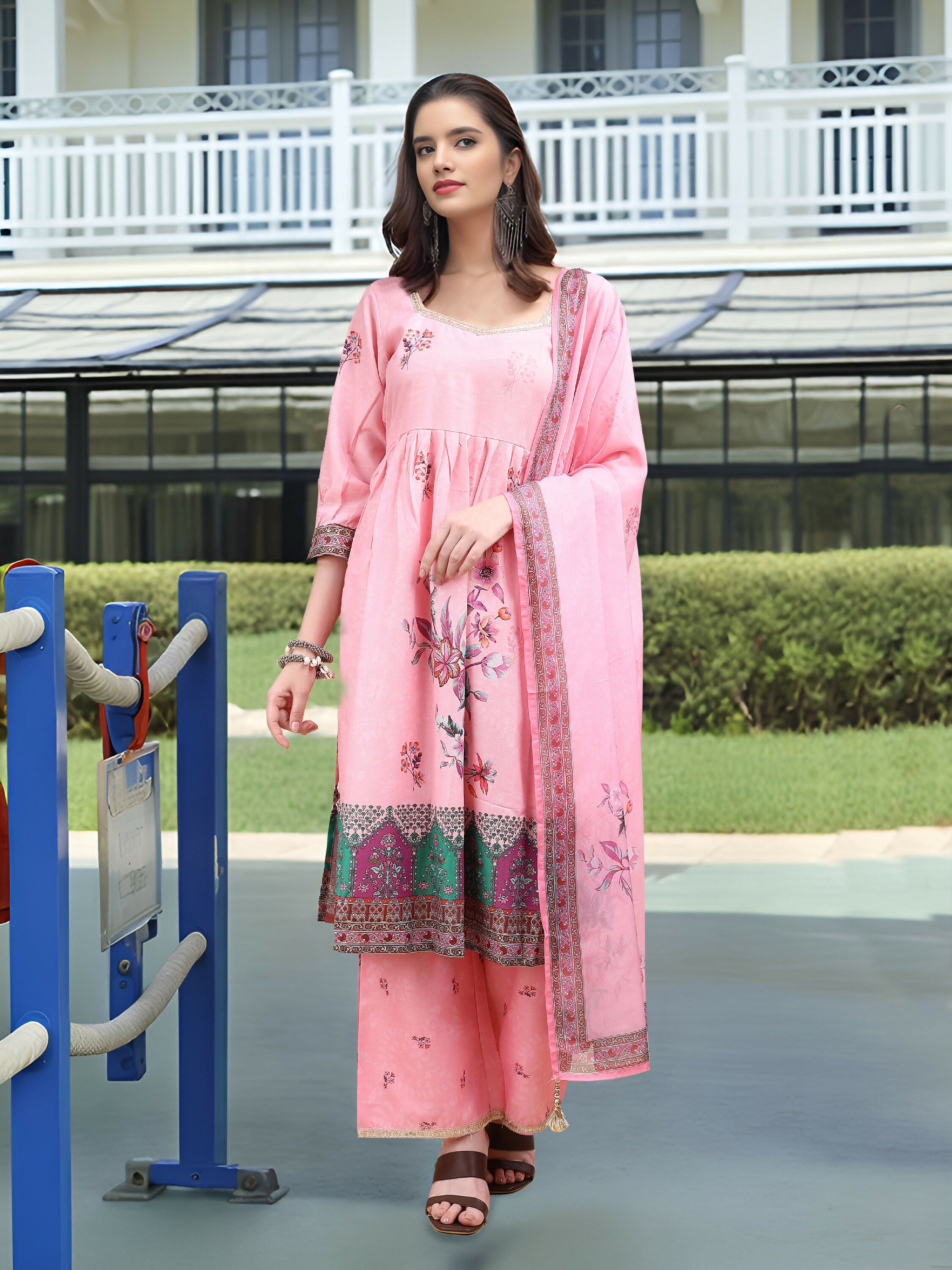 Joban Fashion Pink Position Digital Print With Position Foil Kurta Set - Distacart