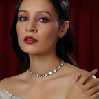 Kundan and Diamond Neckpiece (Silver) - Ruby Raang