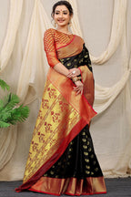 Jyoti Fashion Women's Black Banarasi Silk Zari Woven Saree with Blouse