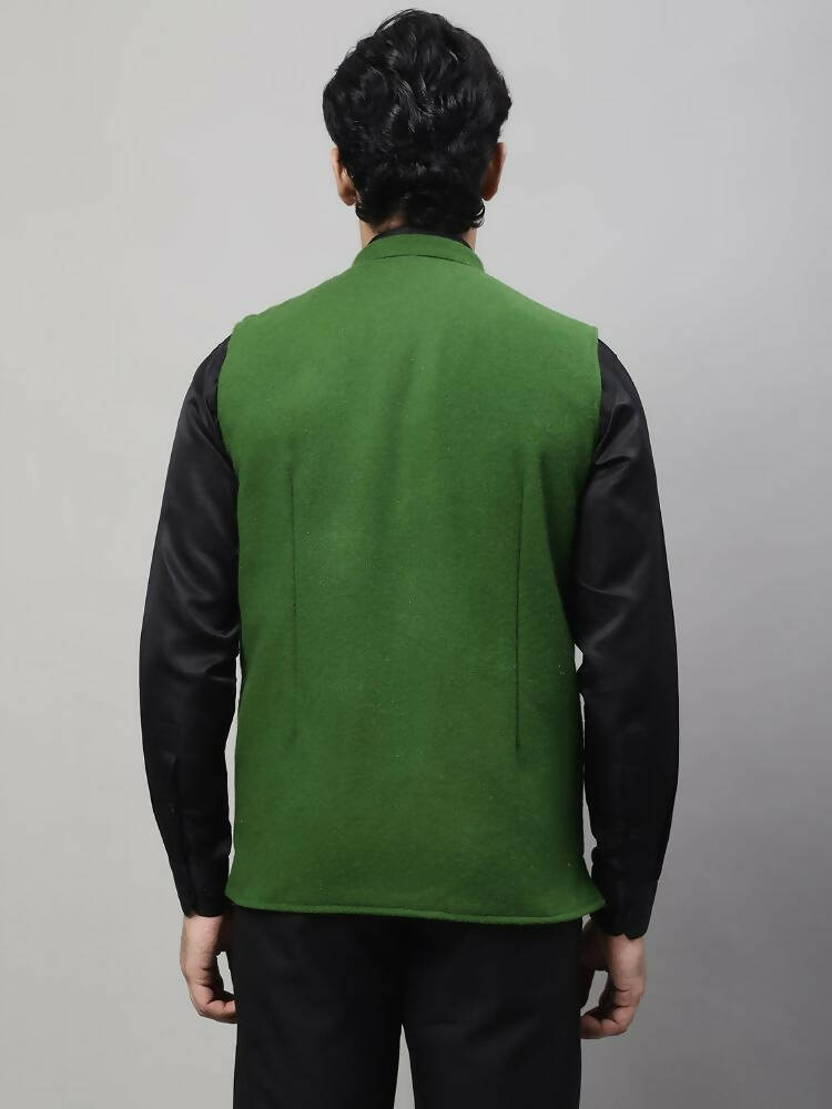 Even Apparels Pure Wool Nehru Jacket - Green