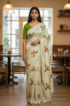 Teeya Creation Cream Rangoli Silk Embroidery Work Party Wear Designer Saree - Distacart