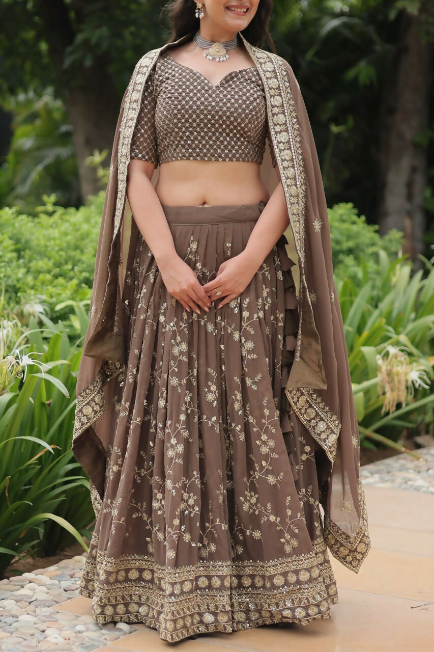 Vastranavya Designer Heavy Sequins & Thread Embroidered work Lehenga Choli - Beige