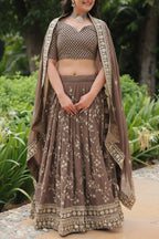 Vastranavya Designer Heavy Sequins & Thread Embroidered work Lehenga Choli - Beige