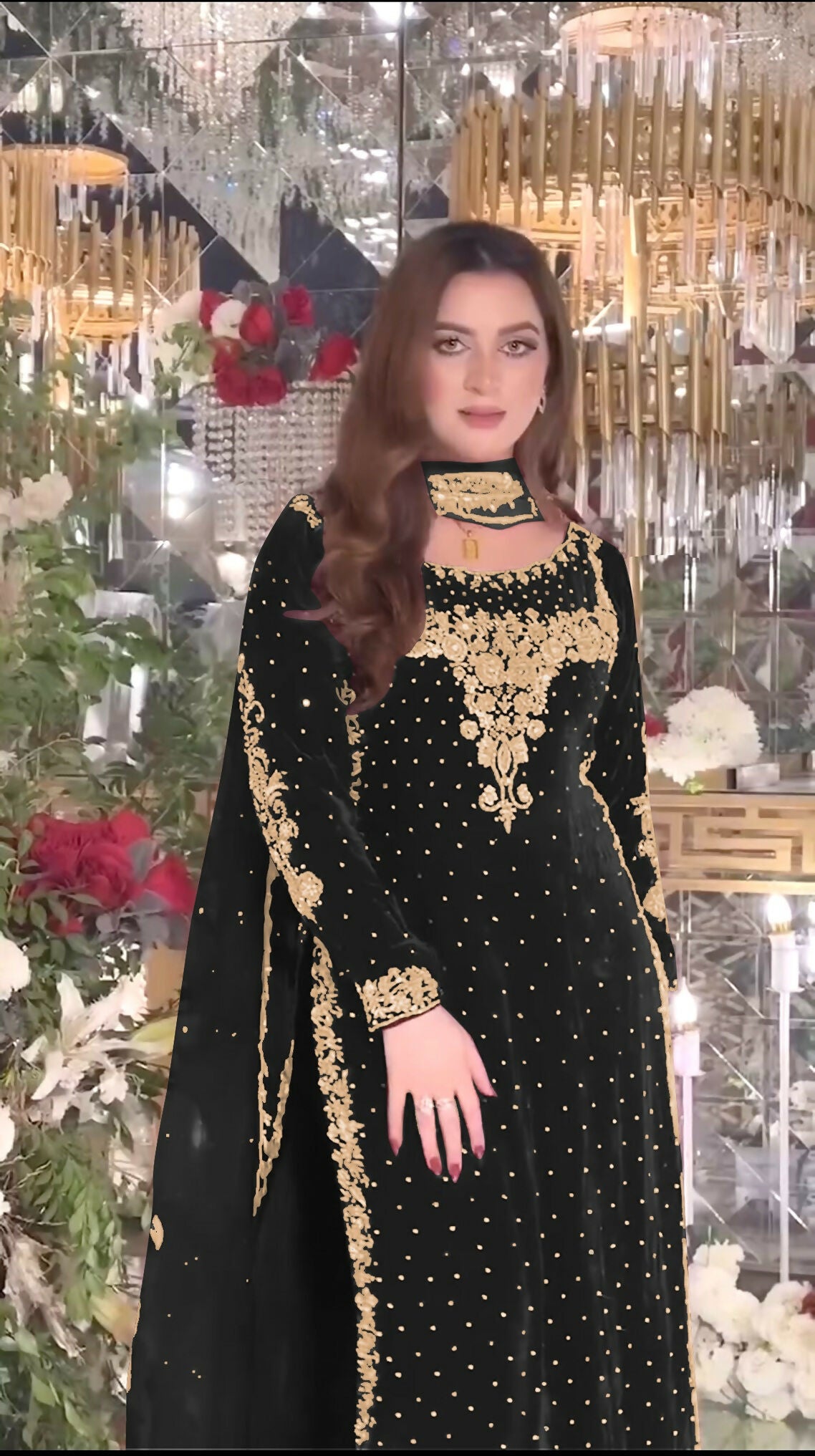 Joban Fashion Black Velvet Sequence Embroidery Work Kurta Set - Distacart