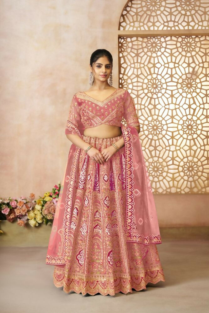 Kesar Fab Pink Banarasi Silk Embroidered Lehenga