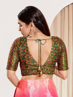 Joban Fashion Bottle Green Mulberry Silk Padded Blouse With V Neck Elbow Sleeves - Distacart