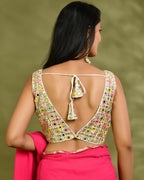Amodini Designer Studio Multicolor Mirror Work Sleeveless Padded Blouse