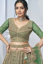 Kesar Fab Green Net Embroidered Lehenga
