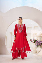 The52 Women's Gorgeous Rayon Fabric Thread Work Straight Kurta Palazzo Set - Distacart