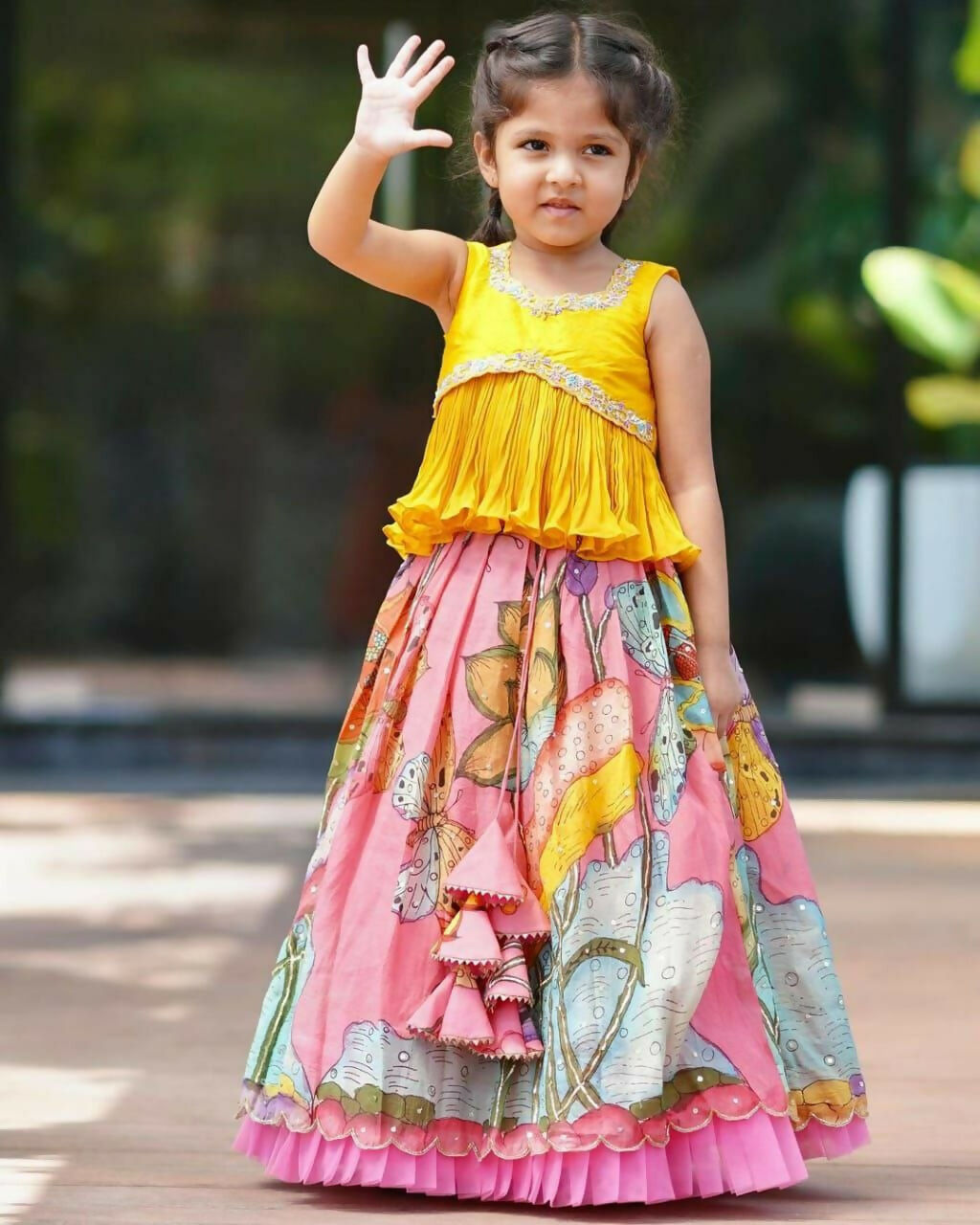 Jyoti Fashion Classy Pink Chinon Silk Printed with Embroidered Kids Lehenga Choli Set