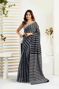 Vastranavya Black Digital Printed Linen Ready To Wear Designer Saree with Unstitched Blouse - Distacart