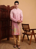 Pink Cotton Printed Chikankari Embroidery Work Kurta - Mahotsav