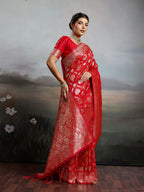 Shree Shyam Fashion Red Silk Blend Saree - Distacart