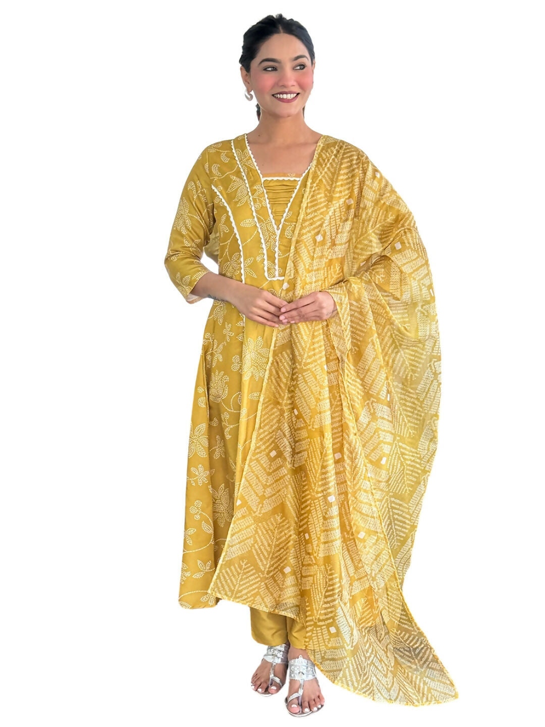 The52 Women's Beautiful Rayon Fabric Printed Work A-Line Kurta Pant and Dupatta Set - Distacart