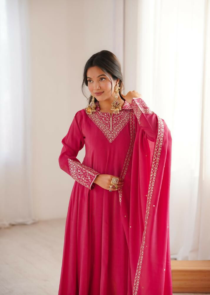Lehenga Mart Designer Anarkali Suit With Kurta, Pant, Dupatta For Women-Rani Pink - Distacart