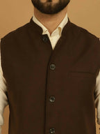 Even Apparels Pure Wool Nehru Jacket - Brown