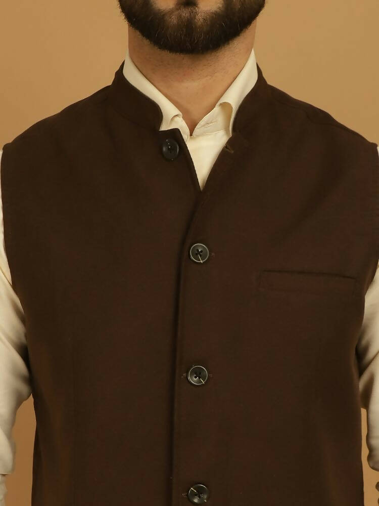 Even Apparels Pure Wool Nehru Jacket - Brown