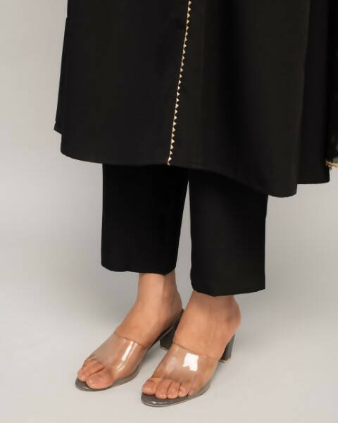 FIORRA Women's Black Creap A-Line Kurta Pant With Dupatta