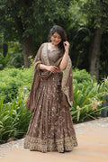 Vastranavya Designer Heavy Sequins & Thread Embroidered work Lehenga Choli - Beige