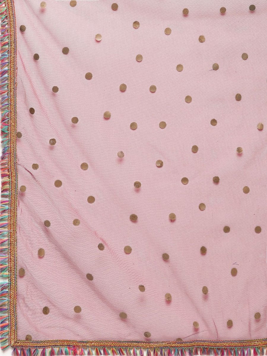 Ahalyaa Women Beige Floral Printed Regular Gotta Patti Kurta with Palazzos & With Dupatta