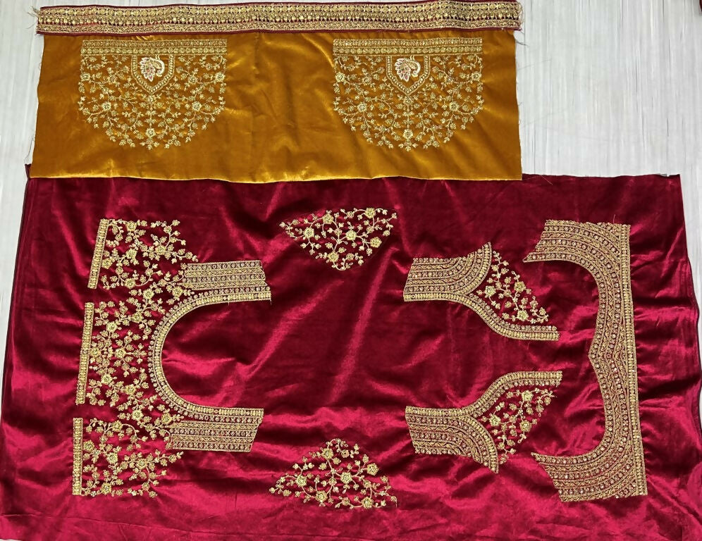 Jyoti Fashion Women's Mustard Velvet Multi Thread Embroidered, Patch Work with Zircon Diamond Wedding Lehenga Choli