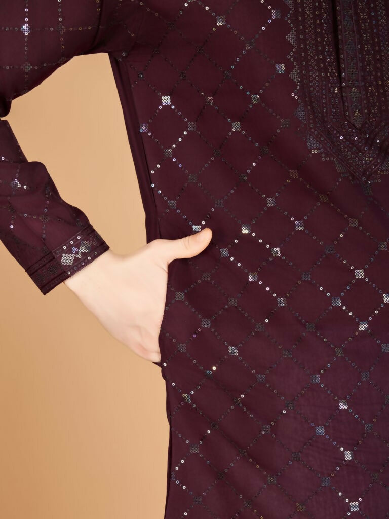 Vastranavya Maroon Exclusive Festival Wear Viscose Silk Thread & Sequence Embroidered Work Kurta with Dupatta