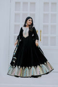 Joban Fashion Black Chinnon Silk Sequence Embroidery Work Readymade Kurta Set - Distacart