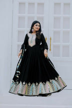 Joban Fashion Black Chinnon Silk Sequence Embroidery Work Readymade Kurta Set - Distacart