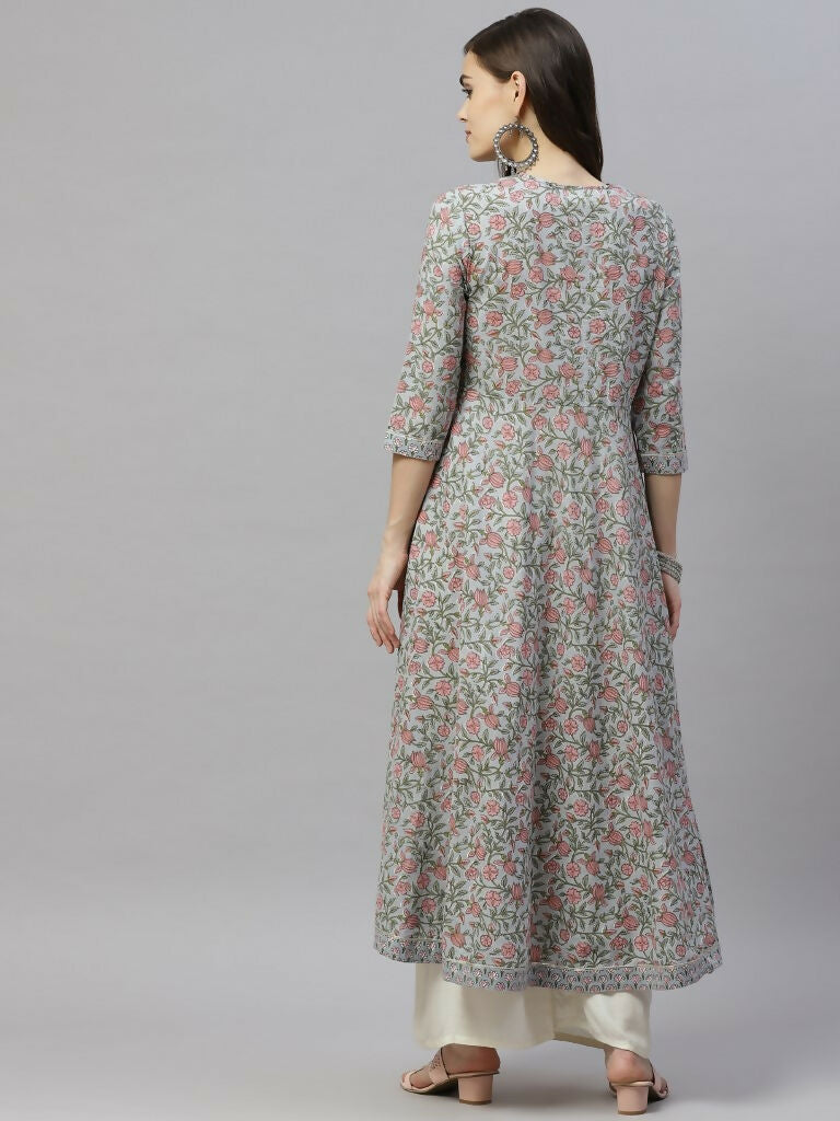 Miravan Women's Floral Printed Anarkali Kurta