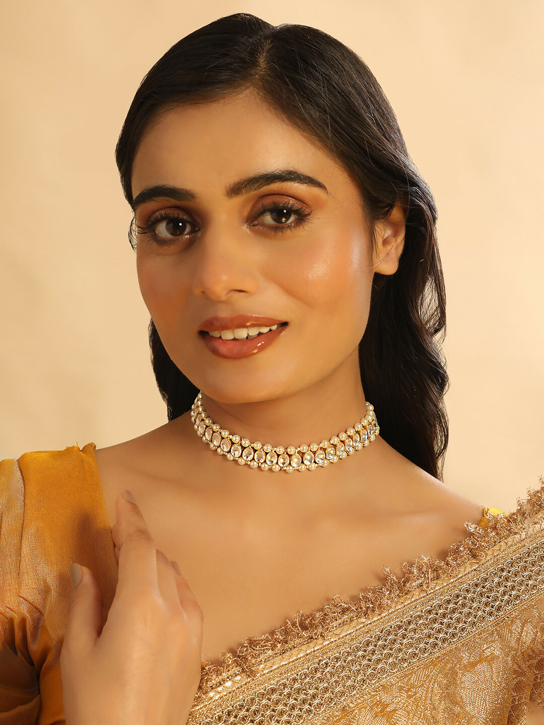Nuyug 22K Gold Plated Kundan Refined Sleek Matha Patti