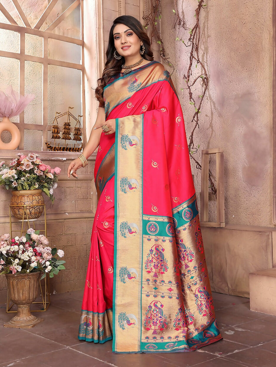 Joban Fashion Paithani Hot Pink Woven Soft Silk Saree - Distacart