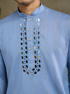Vastranavya Light Blue Exclusive Viscose Silk Festival Wear Real Mirror Work Kurta with Dupatta