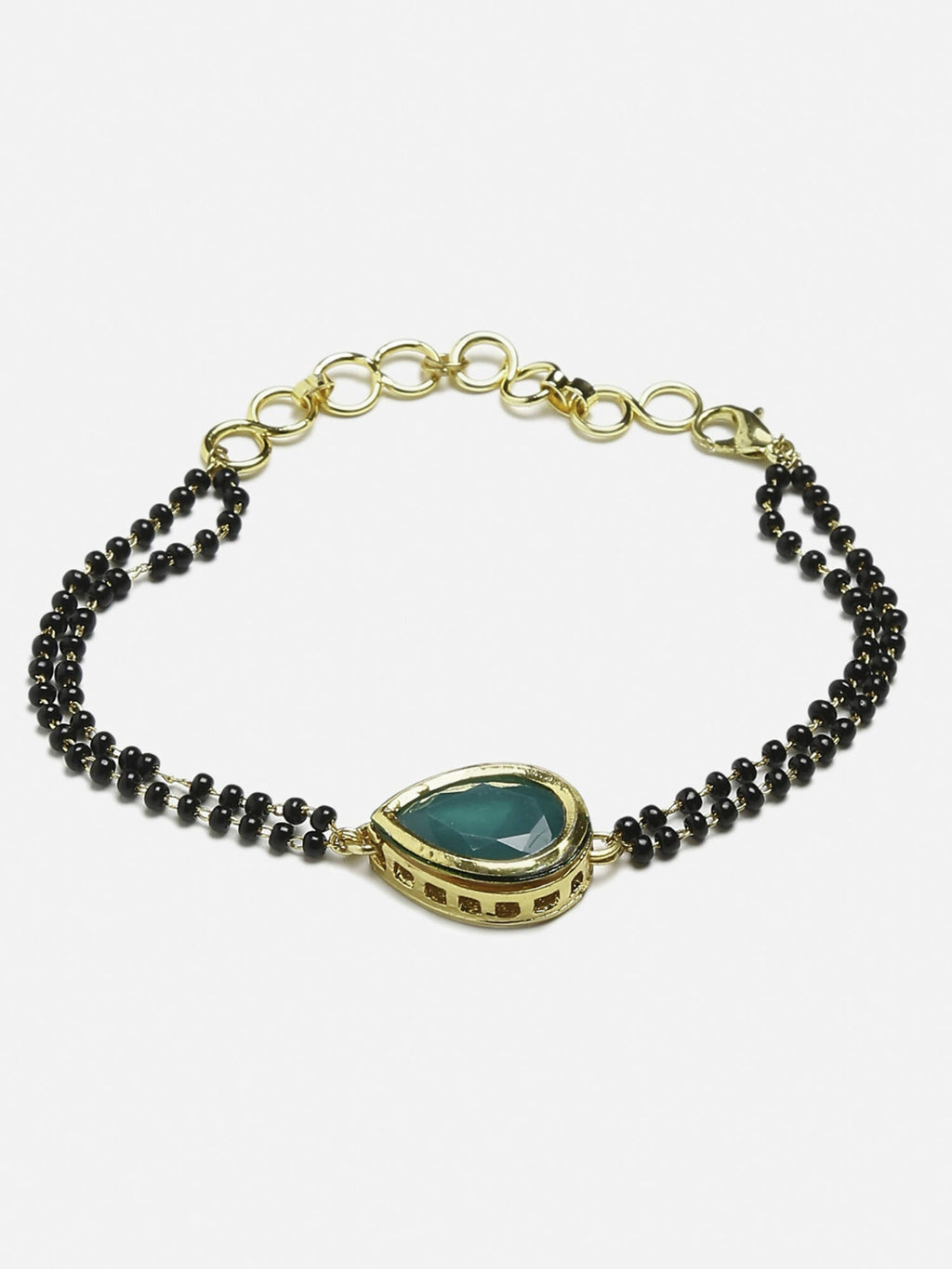 Women's Black Gold-Toned Gold-Plated Kundan Studded Charm Mangalsutra Bracelet - Ruby Raang - Distacart