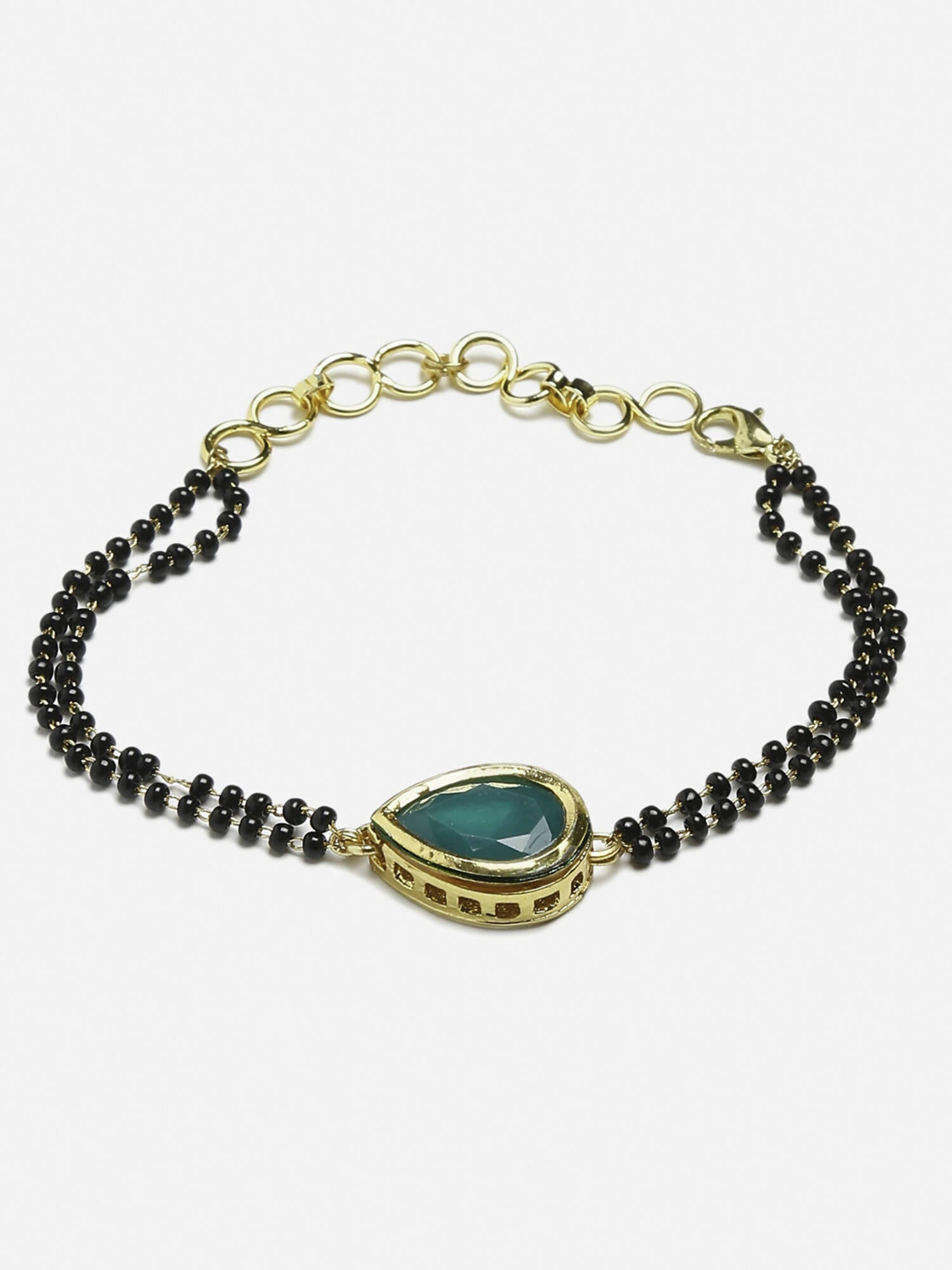 Women's Black Gold-Toned Gold-Plated Kundan Studded Charm Mangalsutra Bracelet - Ruby Raang - Distacart