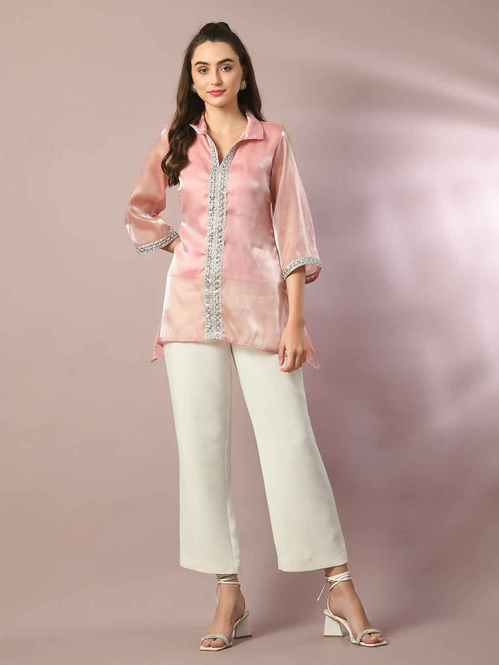 Myshka Women's Pink Solid Longline Party Tunic