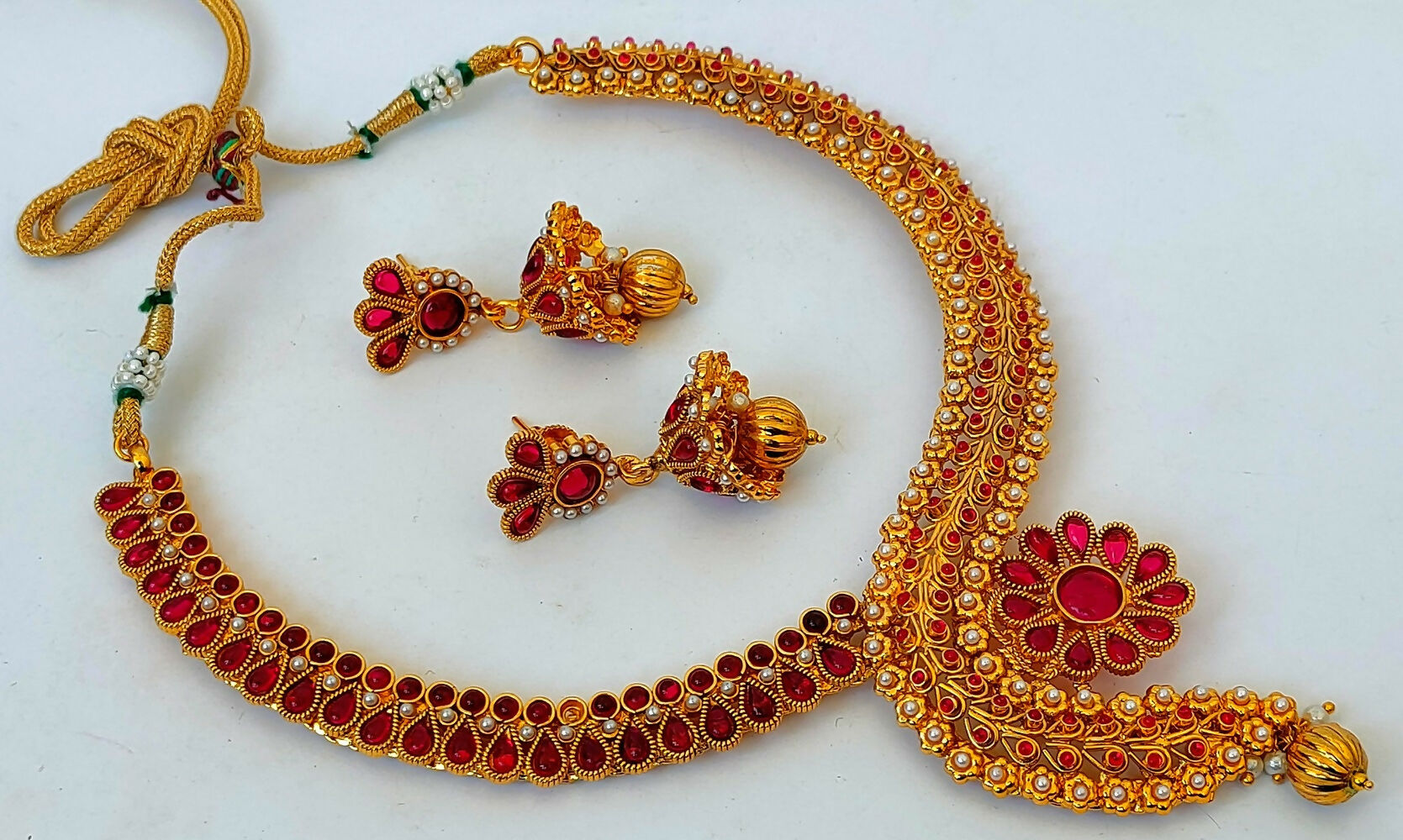 Pink Kemp Necklace With Jhumkas - Distacart
