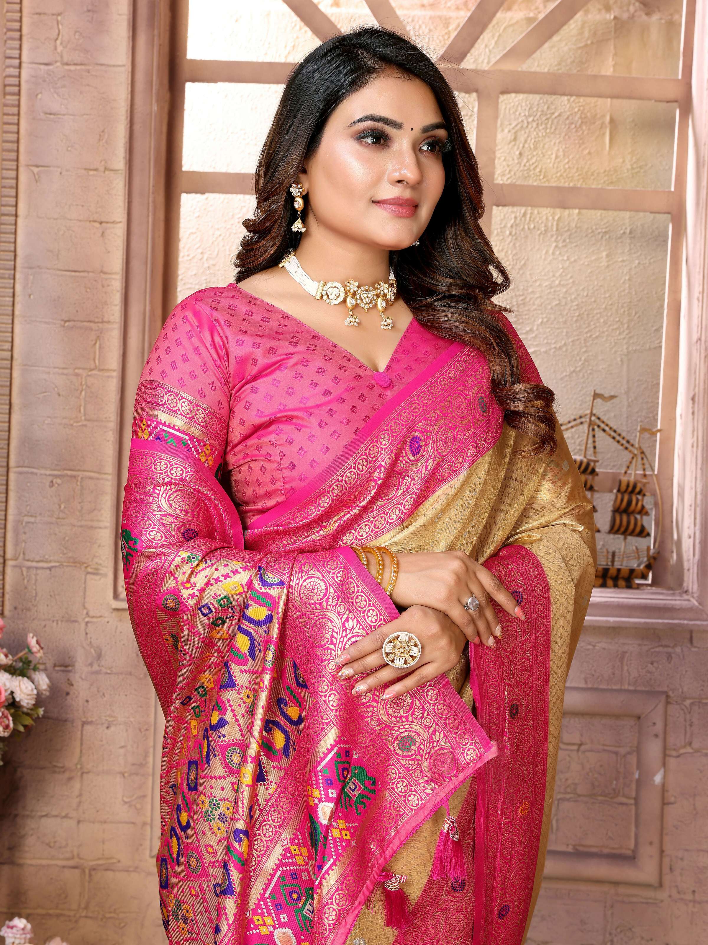 Aastha Fashion Cream Banarasi Tissue Silk Weaving Saree - Distacart