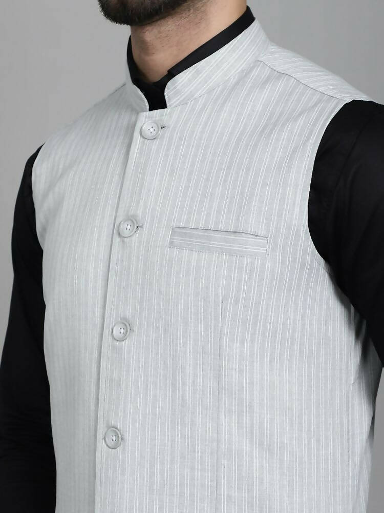 Even Apparels Nehru Jacket With Welt Pockets - Grey