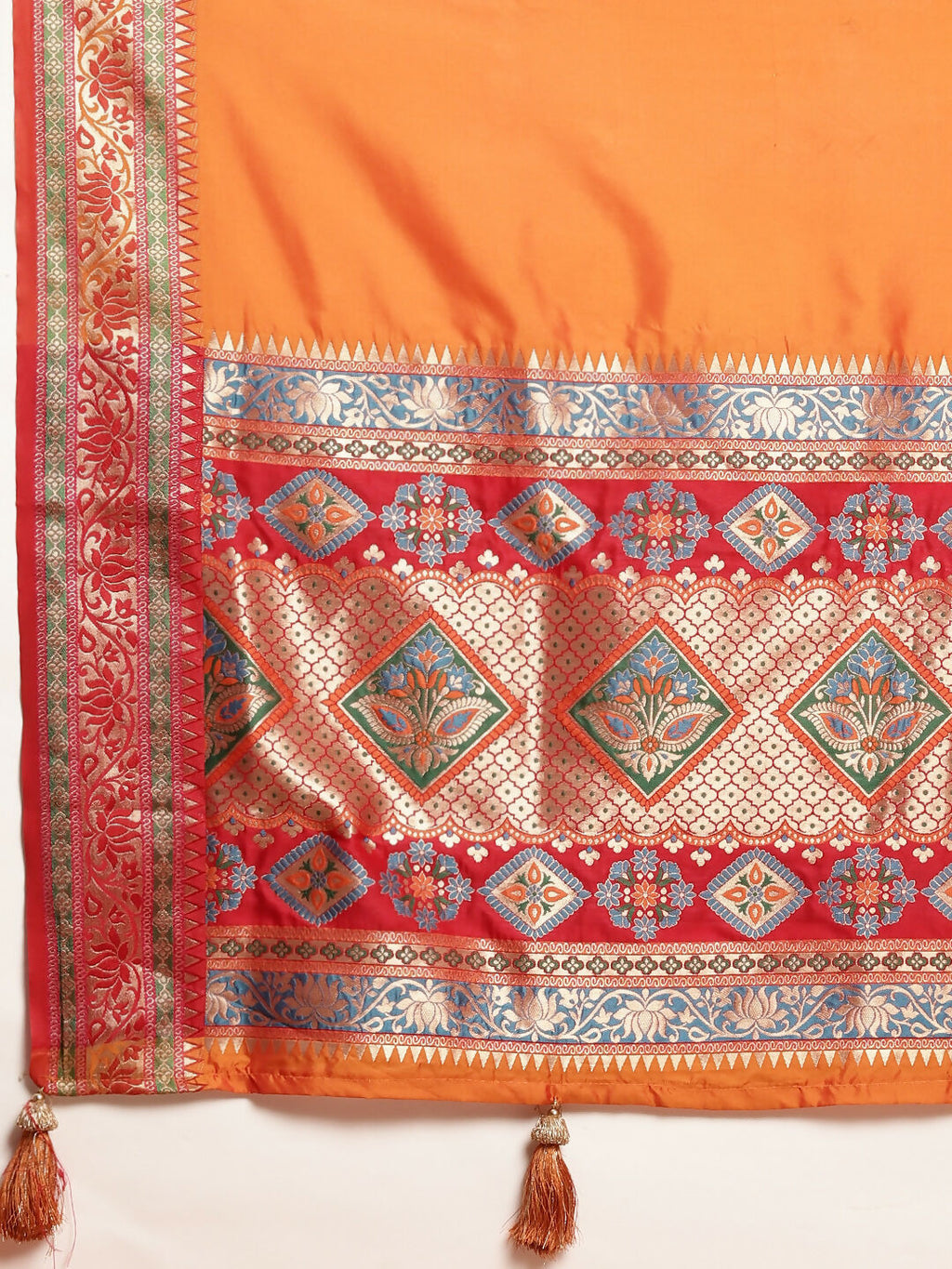 Shree Shyam Fashion Silk Blend Ornage Saree - Distacart