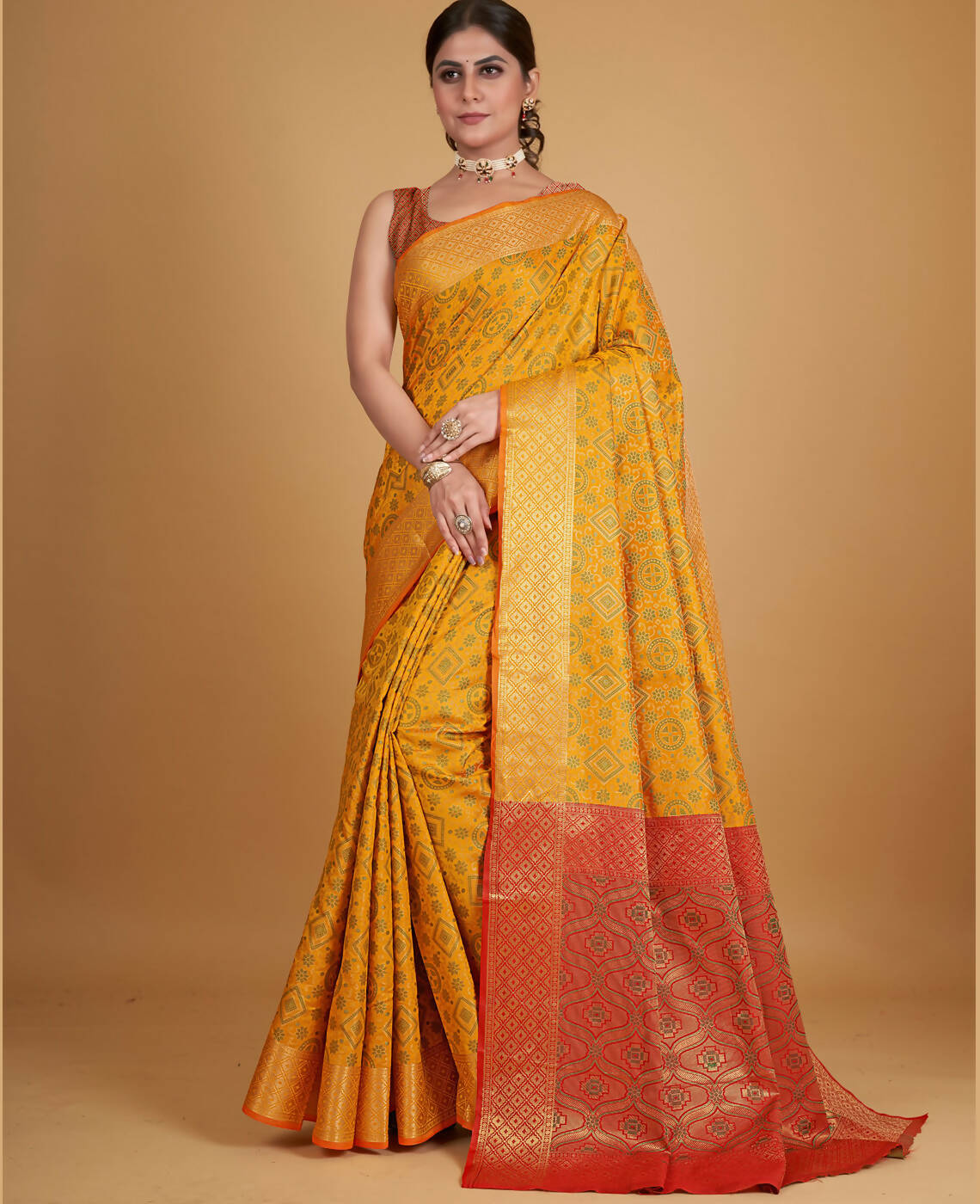 Mustard Silk Woven Design Saree With Unstitched Blouse Piece - Akshita