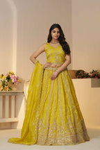 Kesar Fab Yellow Jimmy Choo Hand_Woven Lehenga