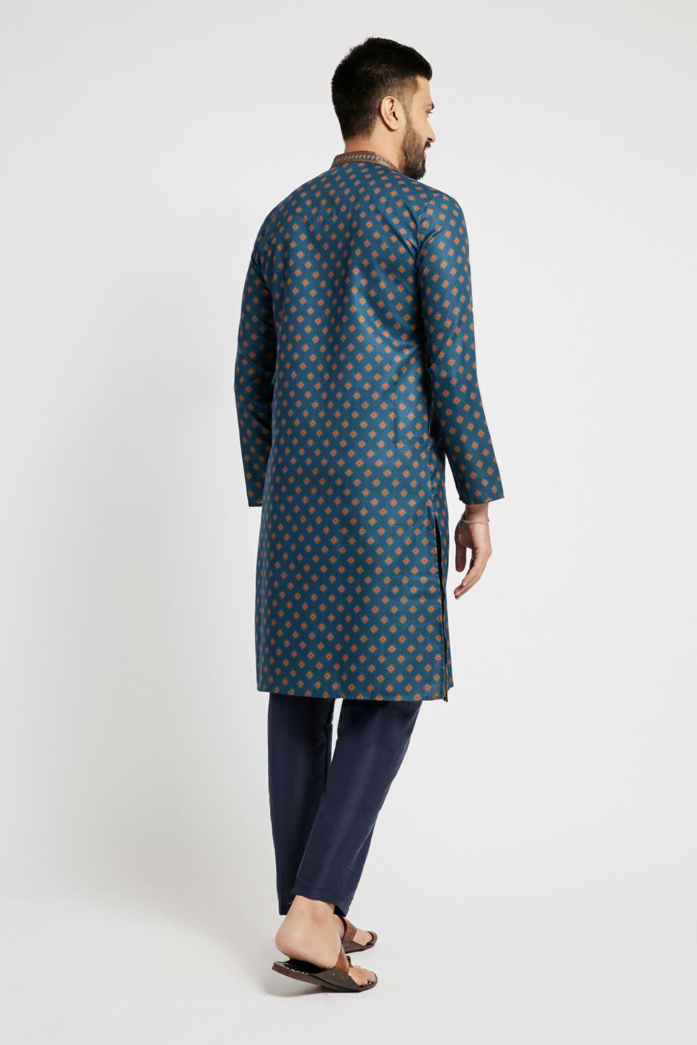 Ethnic India Blue Men's Kurta Ethnic Motifs Polyester