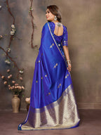 Joban Fashion Royal Blue Floral & Botanical Motifs Satin Silk Banarasi Silk Saree - Distacart